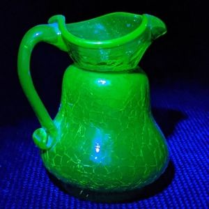 Vintage Green Uranium Glass Creamer Crackle Style